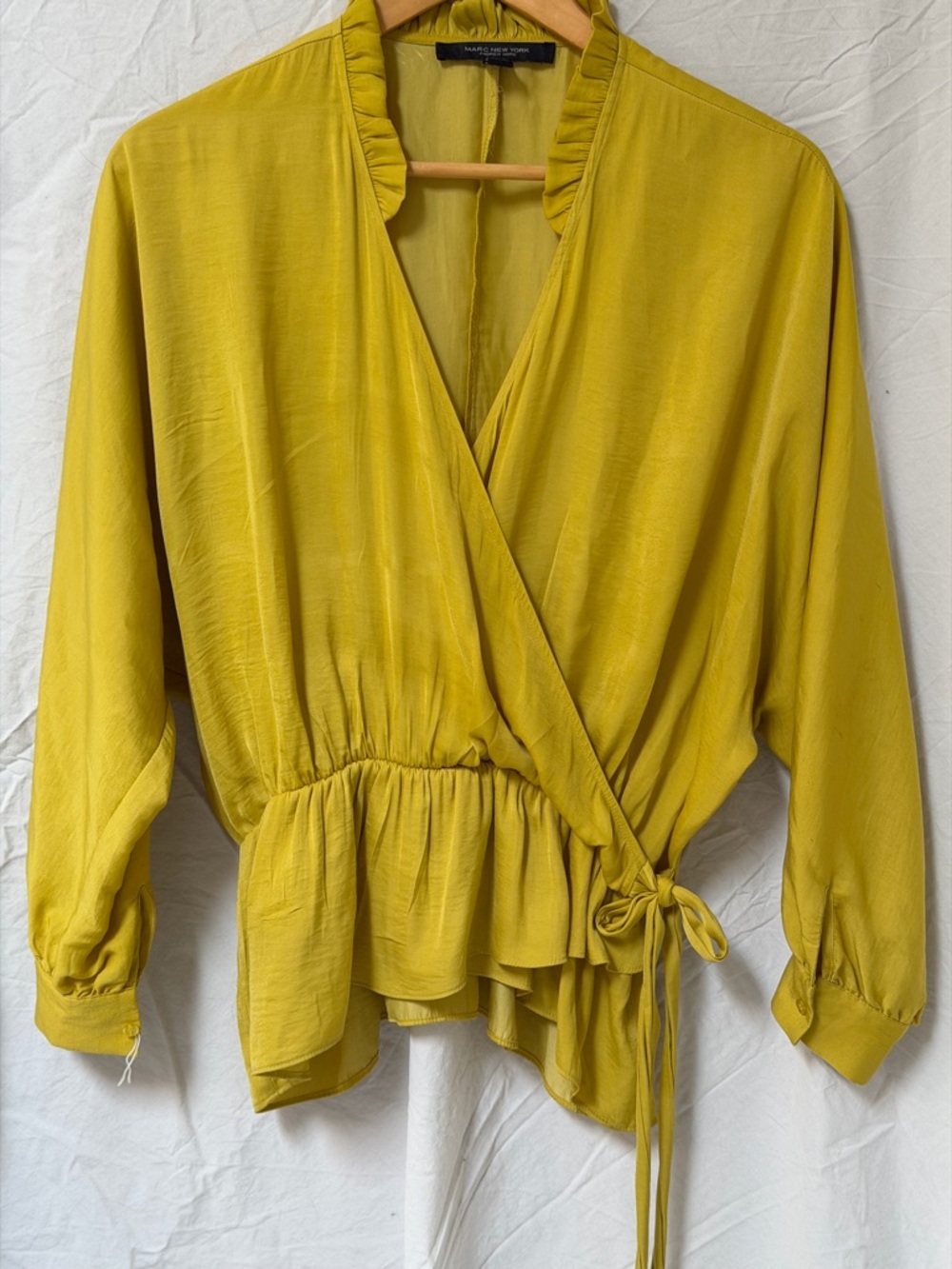 Marc New York Mustard Yellow Wrap Peplum Blouse